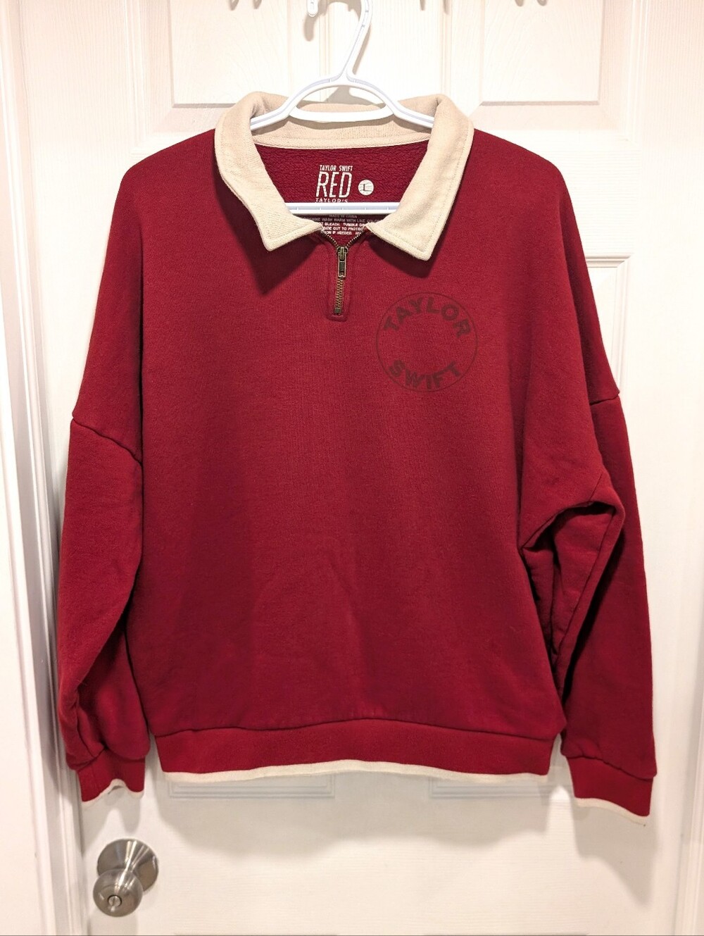 Official Taylor Swift Merch Red Half-Zip Sweater with Cream Collar